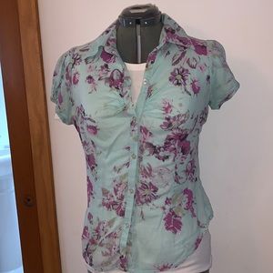 Purple Aqua Floral Blouse